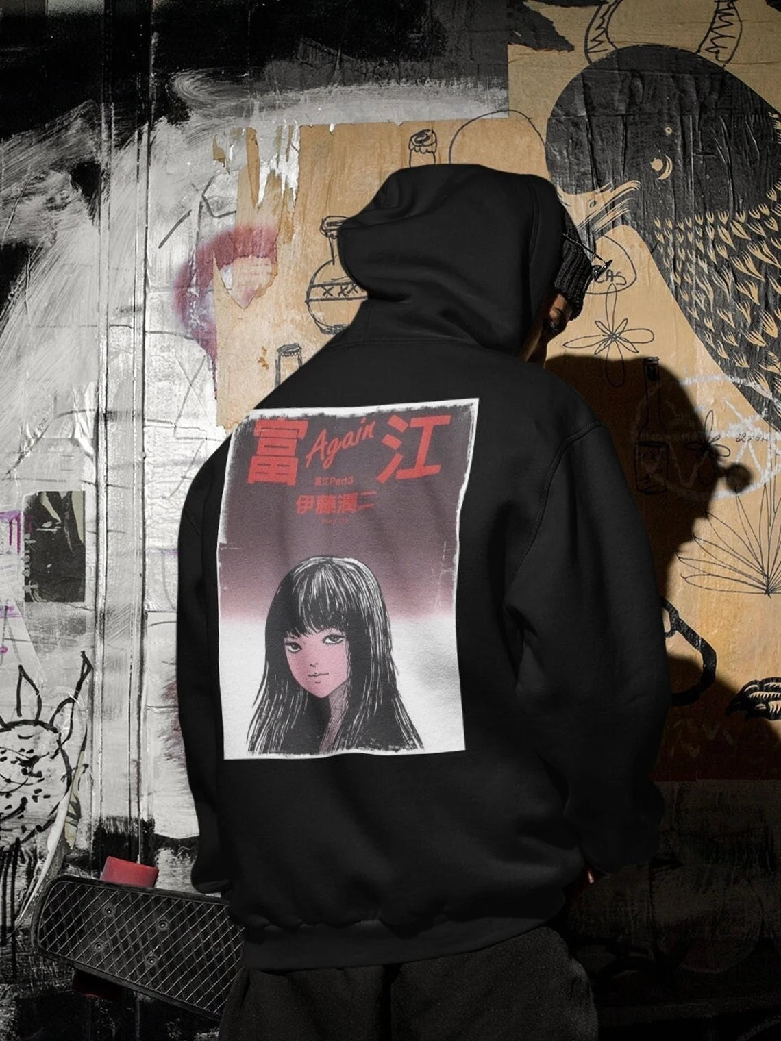 Creepy Manga Tomie Hoodie – Unisex Anime Pullover with Uzumaki Spiral Design