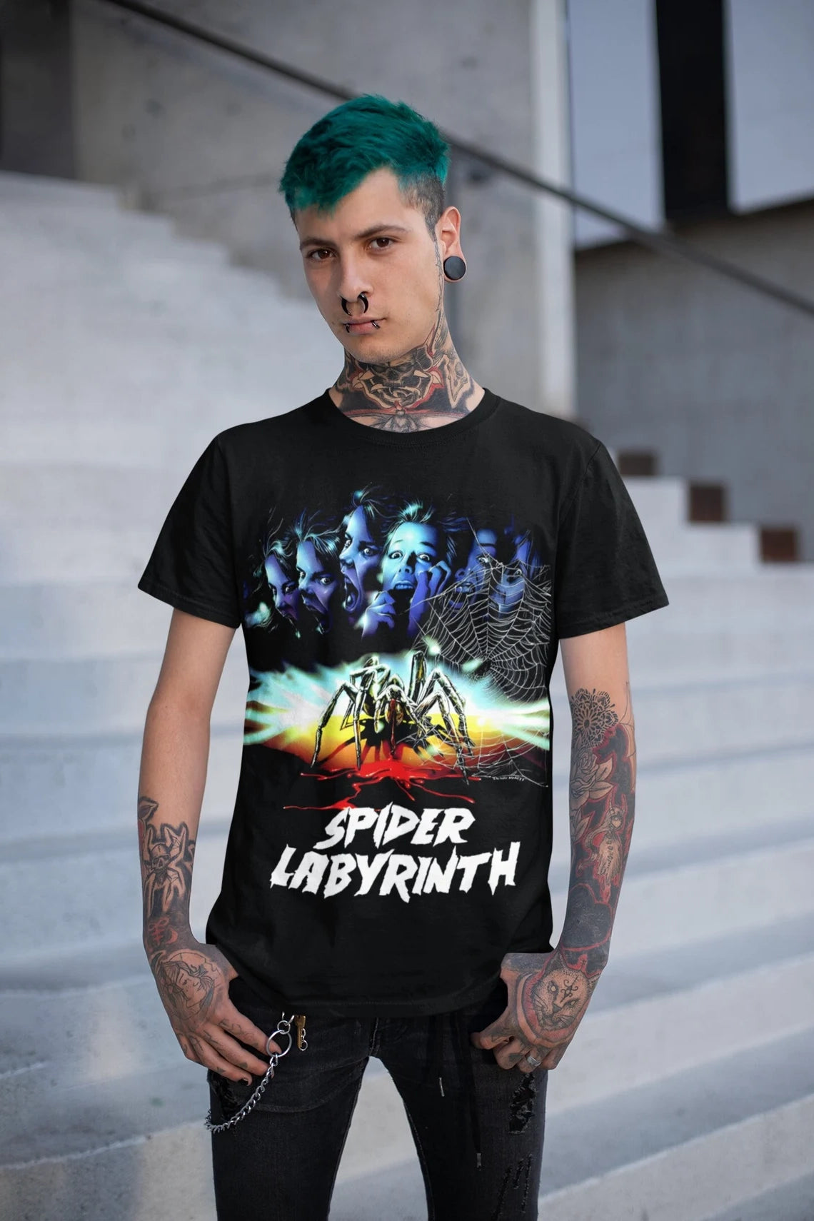 VHS Horror Movie Graphic Vintage Spider T-Shirt